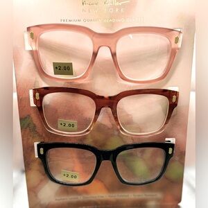 Nicole Miller Pink, Brown, and Black Reading Glasses Trio +2.00